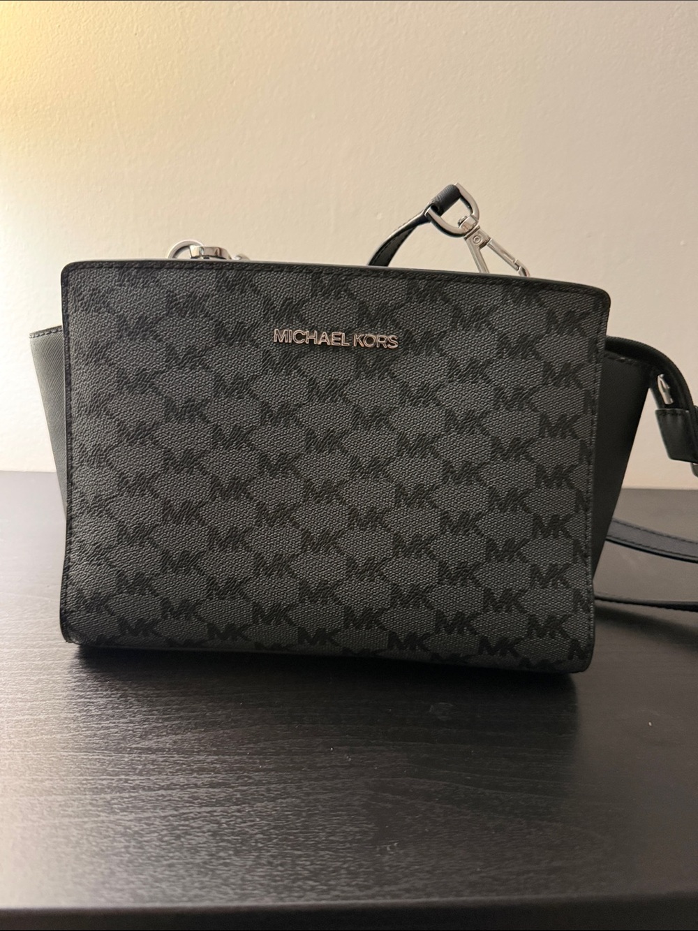 Michael Kors Black and Charcoal MK Monogram Crossbody